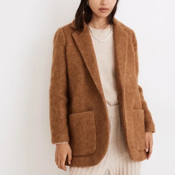 Madewell Bouclé Larsen Blazer Size XL Toffee Melange Brown Jacket Alpaca Blend - Picture 12 of 16